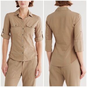 NWT - James Perse Three-Quarter Sleeve Button-Up Tan Shirt (4)